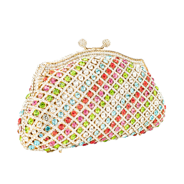 Gold Multicolour Studded Crystal Work Handbags