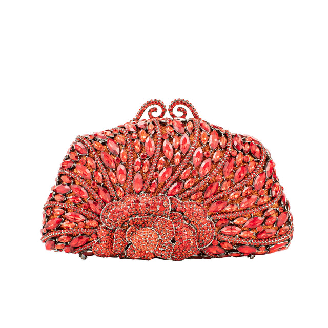 Red Studded Crystal Work Metallic Frame Beautiful Deep Colour Handbags