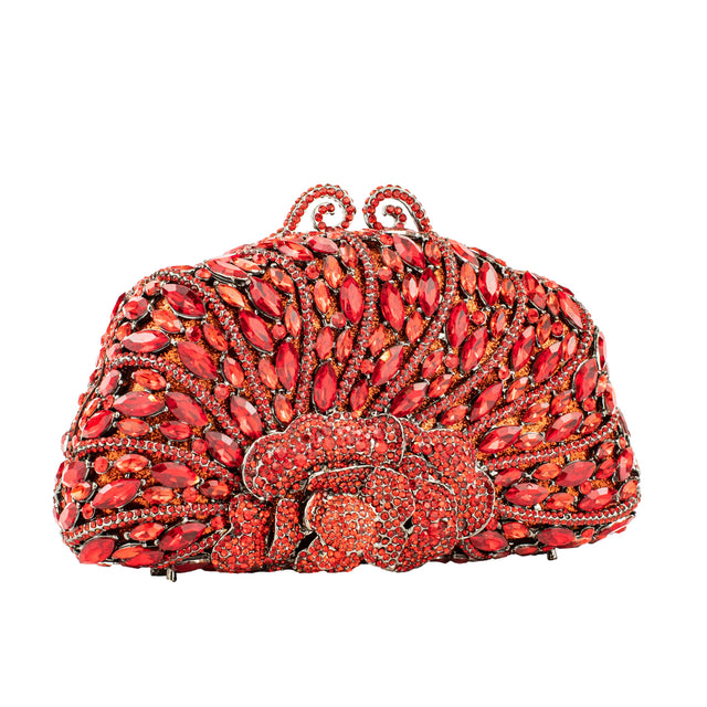 Red Studded Crystal Work Metallic Frame Beautiful Deep Colour Handbags