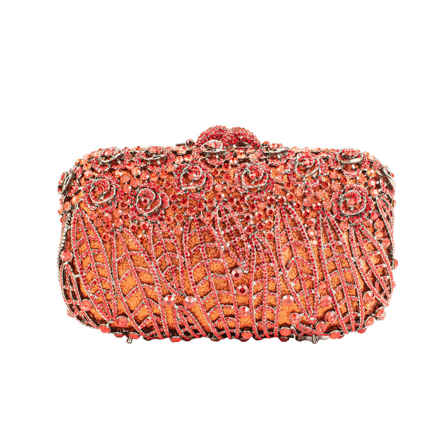 Red Studded Crystal Work Metallic Frame Beautiful Deep Colour Handbags