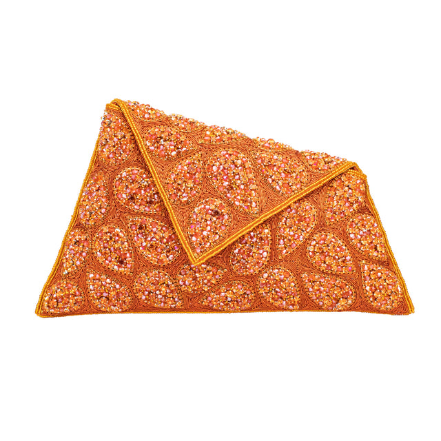 Orange Handcrafted Beads Work Beaded Chain Handbags