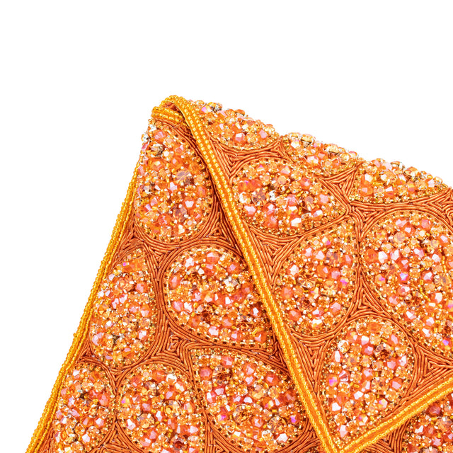 Orange Handcrafted Beads Work Beaded Chain Handbags