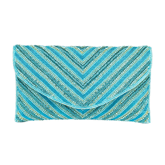 Light Blue Handcrafted Beads Work Beaded Chain Handbags