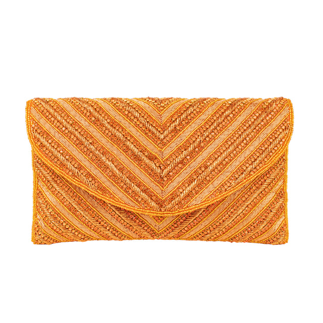 Orange Handcrafted Beads Work Beaded Chain Handbags