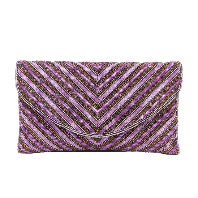 Purple Handcrafted Beads Work Beaded Chain Handbags