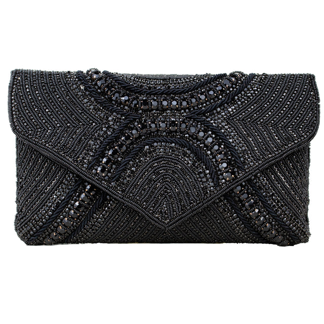 Black Handcrafted Crystal Embellished Jute Handbags