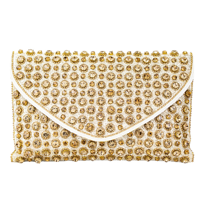Cream Handcrafted Jute Crystal Embellished Handbags