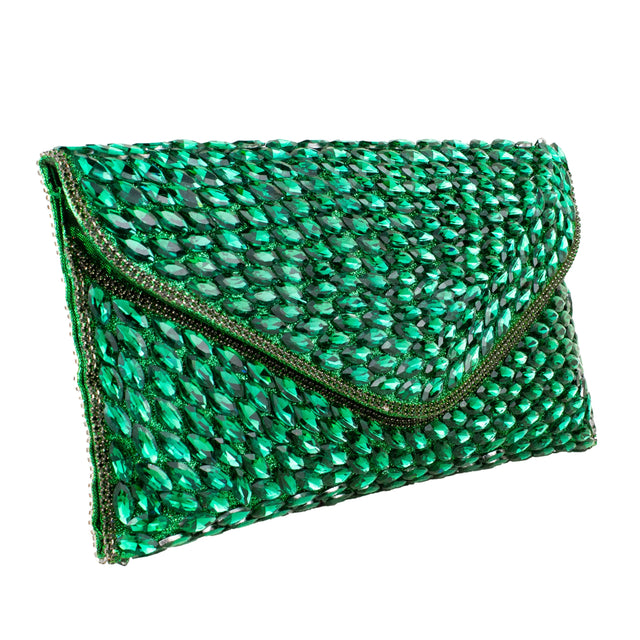 Green Handcrafted Beaded Chain Handbags