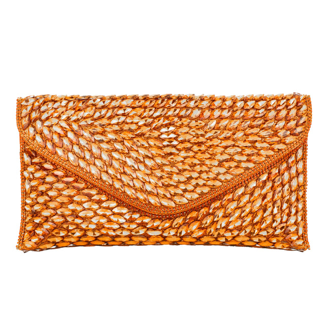 Orange Handcrafted Beads Work Beaded Chain Handbags