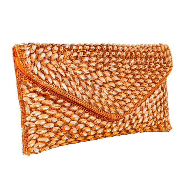 Orange Handcrafted Beads Work Beaded Chain Handbags