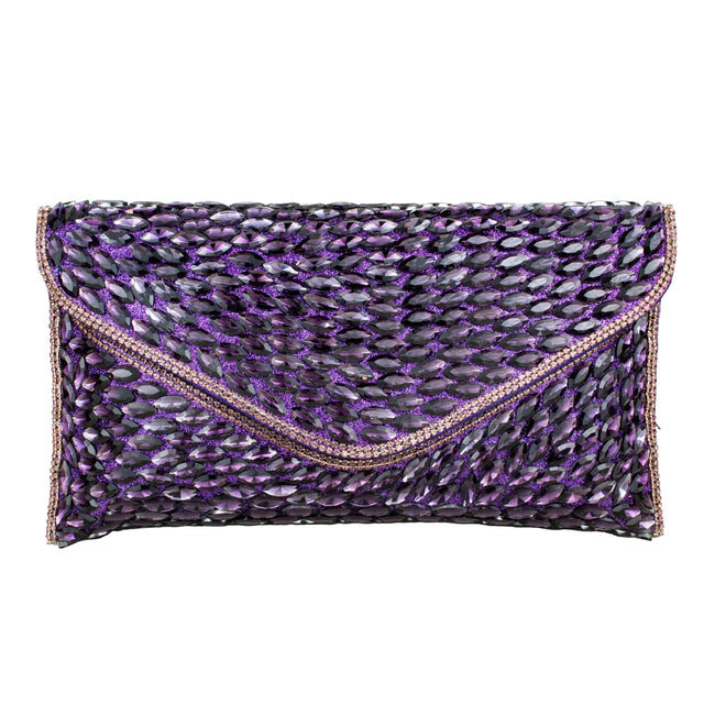 Purple Handcrafted Beads Work Beaded Chain Handbags