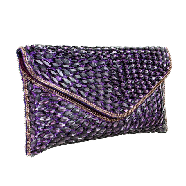 Purple Handcrafted Beads Work Beaded Chain Handbags