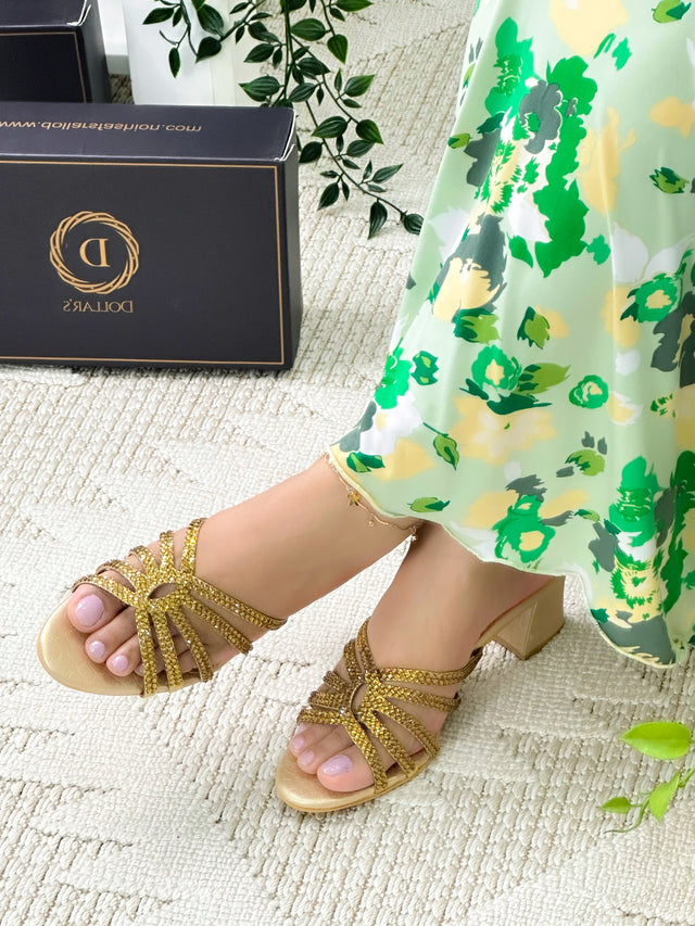 Shamsa Handcrafted Gold Heel Sandals
