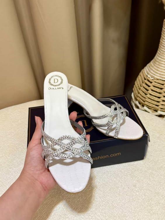 Abeer Luxury Handcrafted White Heel Sandals
