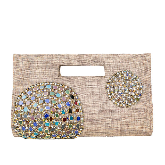 Brown Handcrafted Crystal Jute Handbags