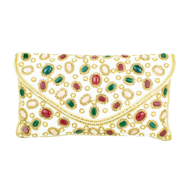 Cream Handcrafted Jute Crystal Embellished Handbags