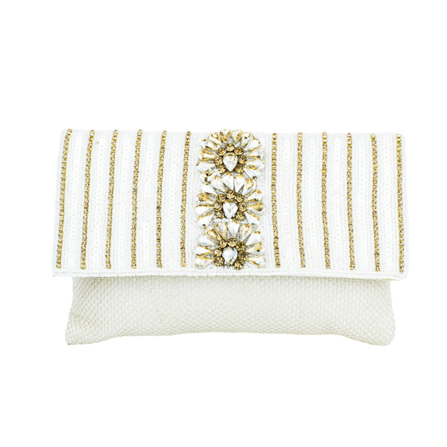 Cream Handcrafted Jute Crystal Embellished Handbags