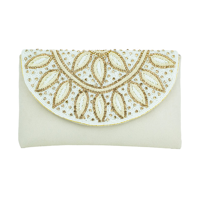 Cream Handcrafted Jute Crystal Embellished Handbags