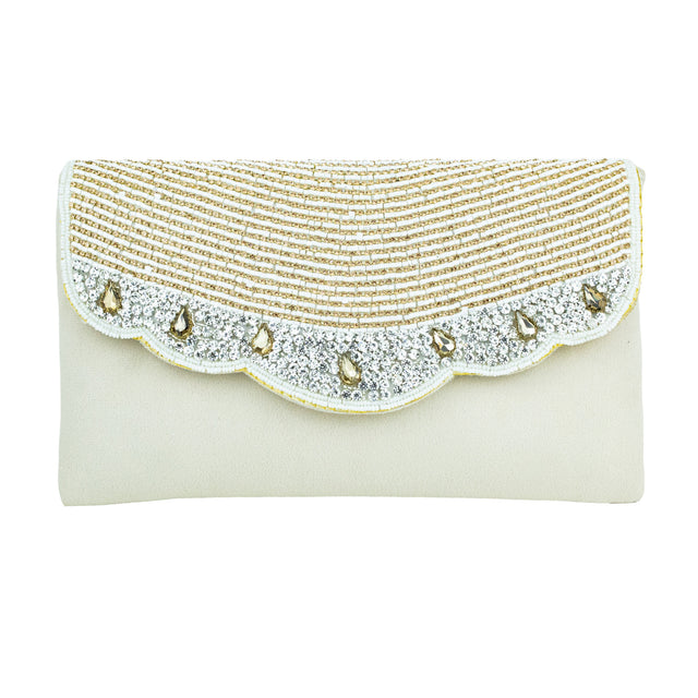 Cream Handcrafted Jute Crystal Embellished Handbags