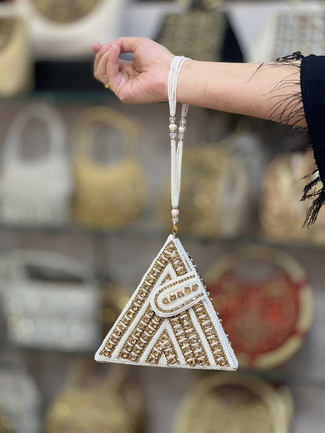 Cream Handcrafted Jute Crystal Embellished Handbags