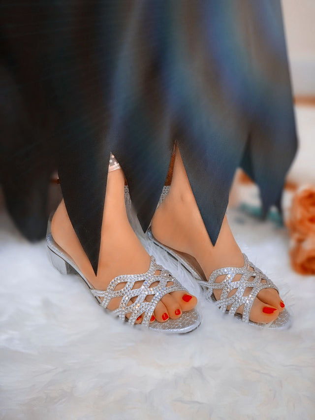 Nayla Regal Silver Block Heel Sandals