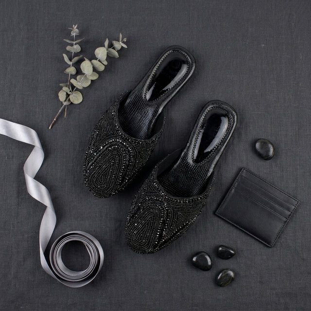 Black Flat Elegant Slides | S106F-B