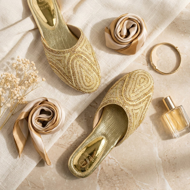 Gold Flat Elegant Slippers | S106F-G
