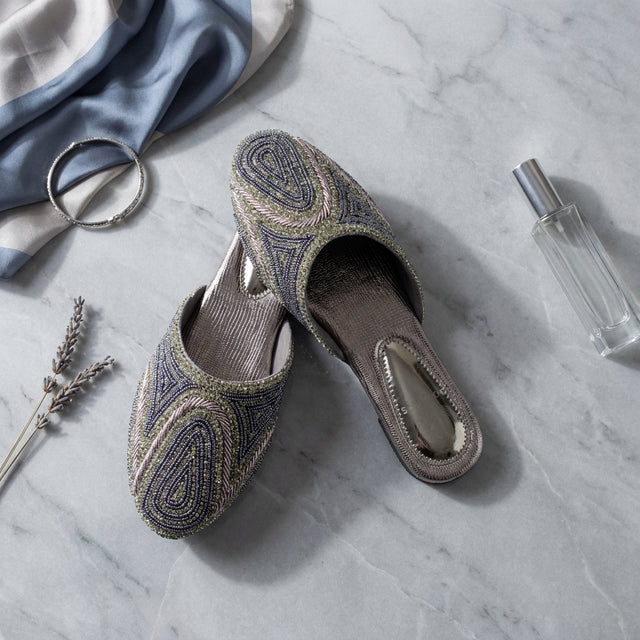 Grey Flat Elegant Slippers | S106F-GR