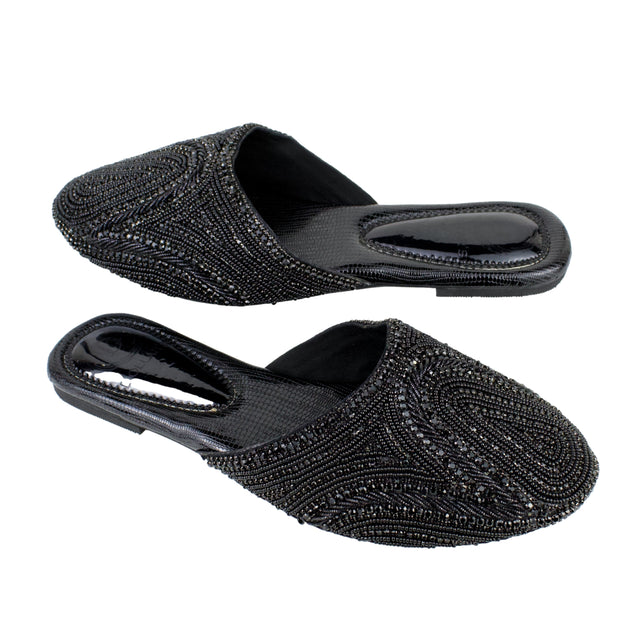 Black Flat Elegant Slides | S106F-B