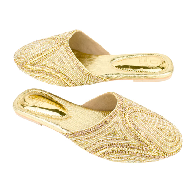 Gold Flat Elegant Slippers | S106F-G