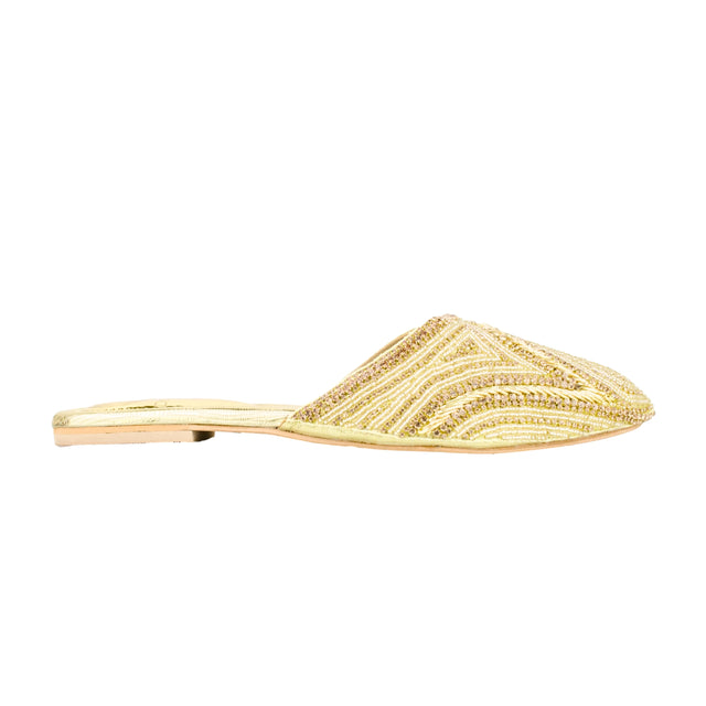 Gold Flat Elegant Slippers | S106F-G