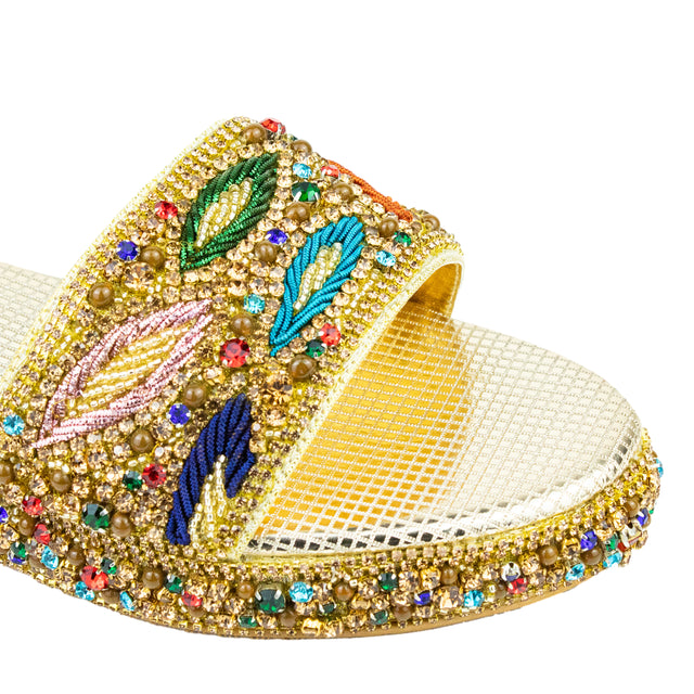 Handcrafted Gold Multicolour Wedge Sandals