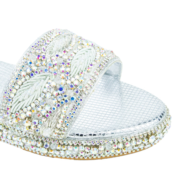 Handcrafted Glitter Silver Wedge Sandals
