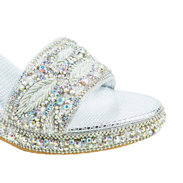 Handcrafted Glitter Silver Wedge Sandals