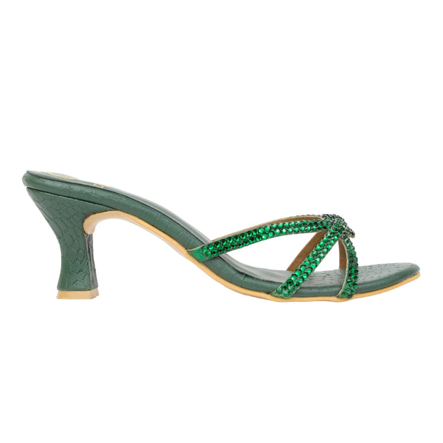 Green 3in Flared Heel Comfortable Mule Sandals | S132H-GRN