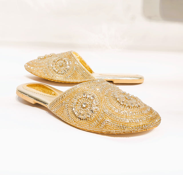 Edgy Light Gold Flat Slippers