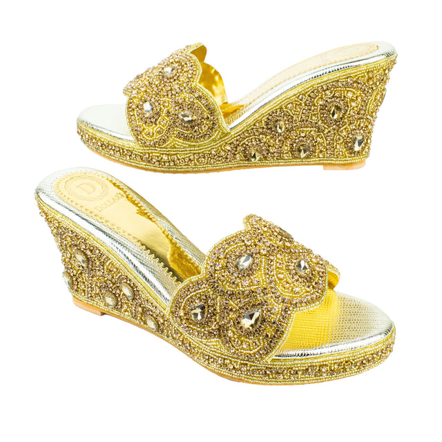 Handcrafted Gold Wedge Sandals