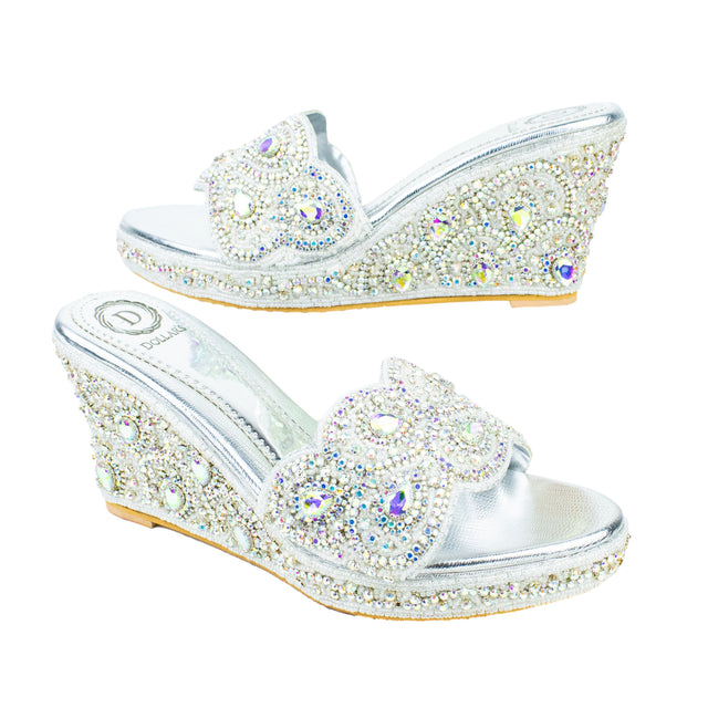 Handcrafted Glitter Silver Wedge Sandals