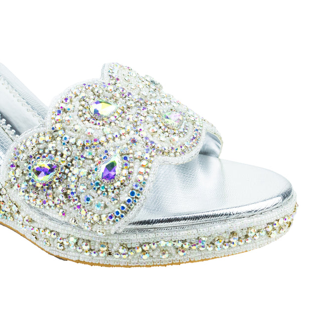 Handcrafted Glitter Silver Wedge Sandals