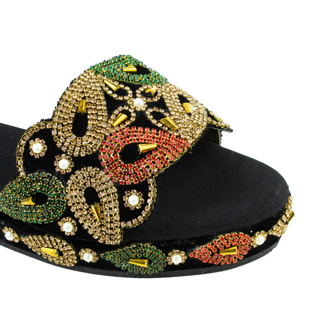 Handcrafted Gold Multicolour Wedge Heel Sandals