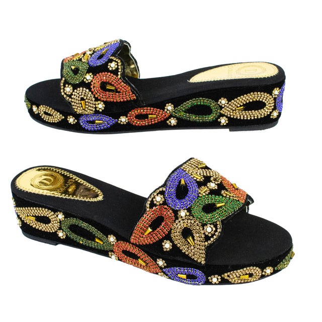 Purple Multicolour Crystal Embellished Elegant Heel sandals Handcrafted Wedge