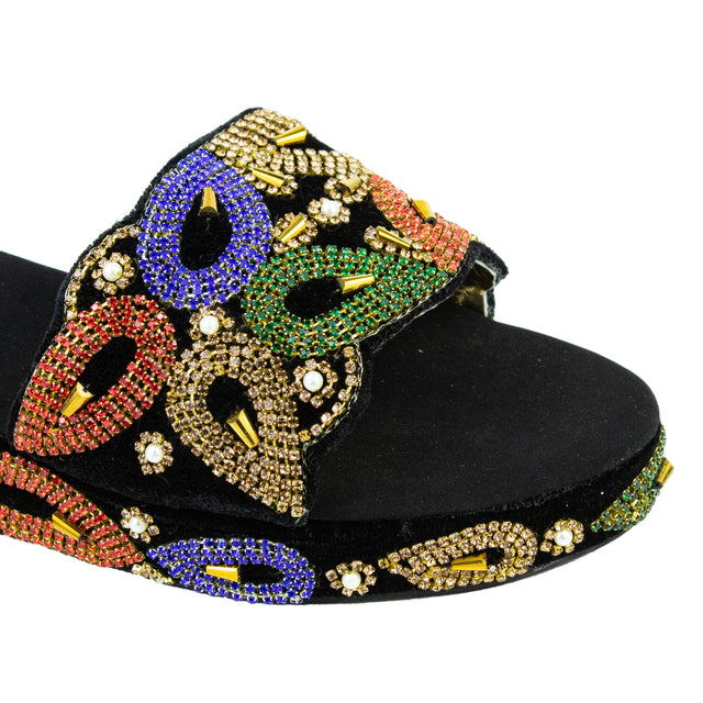 Purple Multicolour Crystal Embellished Elegant Heel sandals Handcrafted Wedge