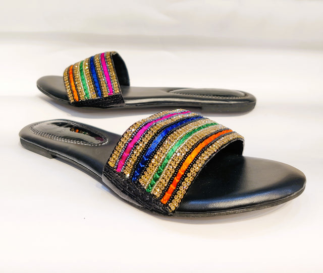 Minimalist Black Multicolour Flat Slippers
