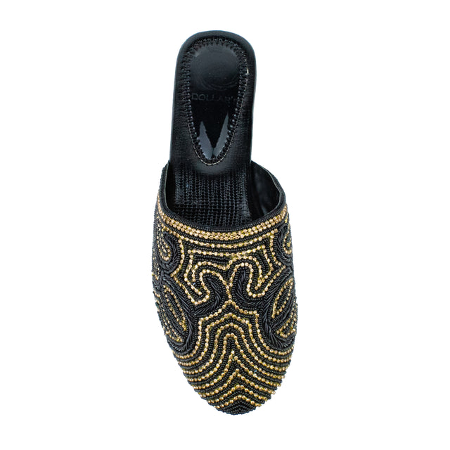 Polished Black Gold Flat Slippers