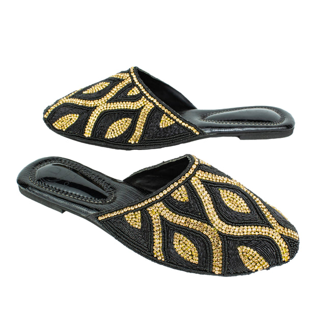 Handmade Black Flat Slippers