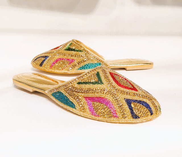 Modern Gold Multicolour Flat Slippers