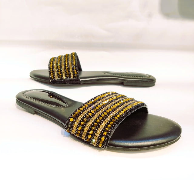 Luxurious Black Flat Slippers