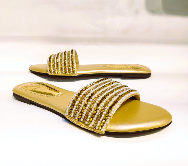 Luxurious Gold Flat Slippers