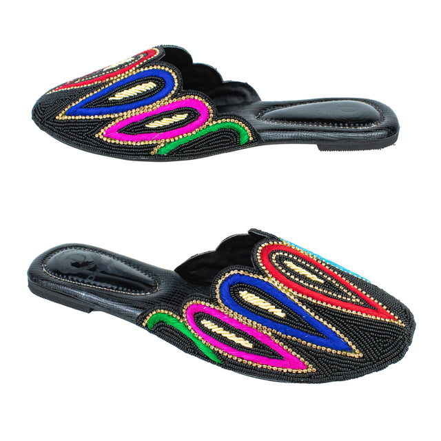 Contemporary Black Multicolour Flat Slippers