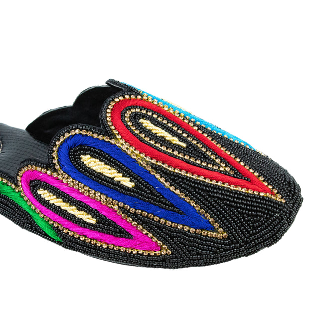 Contemporary Black Multicolour Flat Slippers